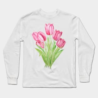 pink tulips watercolor Long Sleeve T-Shirt